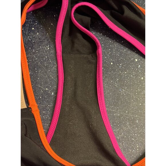 Victoria's Secret NWT Bikini Bottom Black Orange Pink Gray Trim Strappy SZ M - Picture 7 of 9